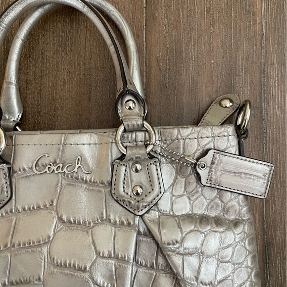 Coach Croc Embossed Ashley Hobo Bag Baguette Shoulder Bag Silver Y2K 90’s - Picture 2 of 11